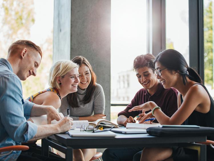 University students working together