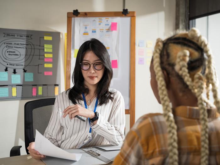 Two women working at university