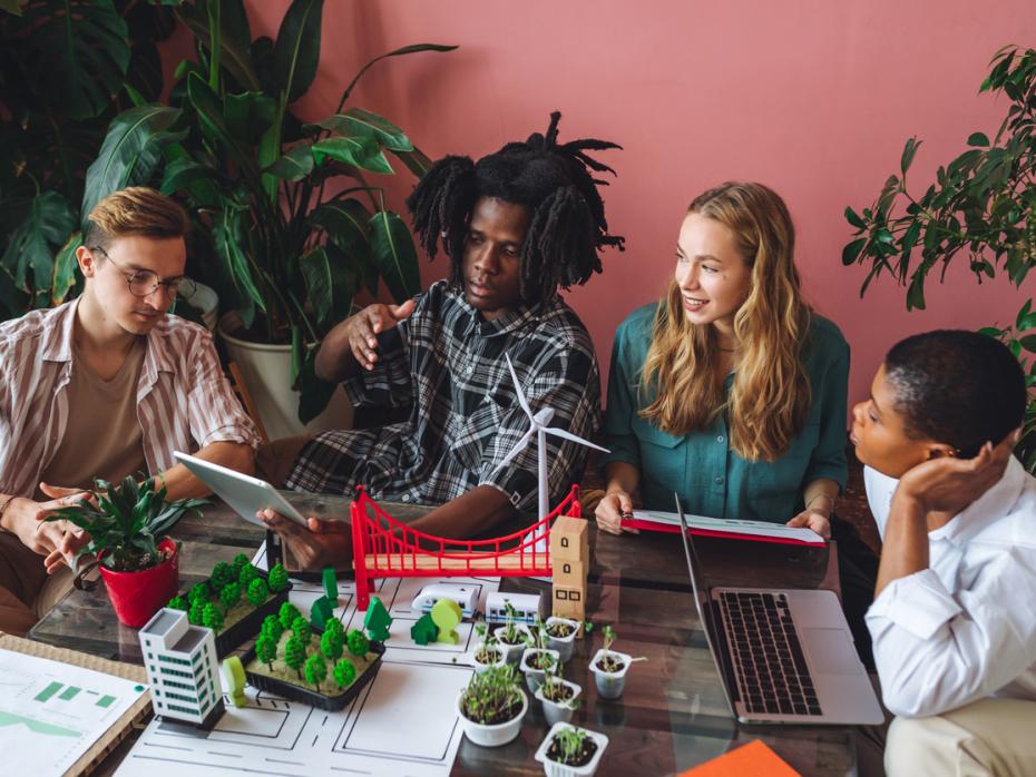 Young researchers work together on a green city project