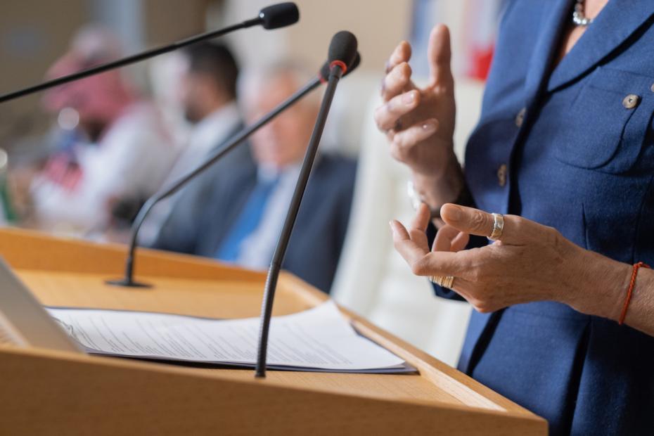 Politician giving a speech from a lectern