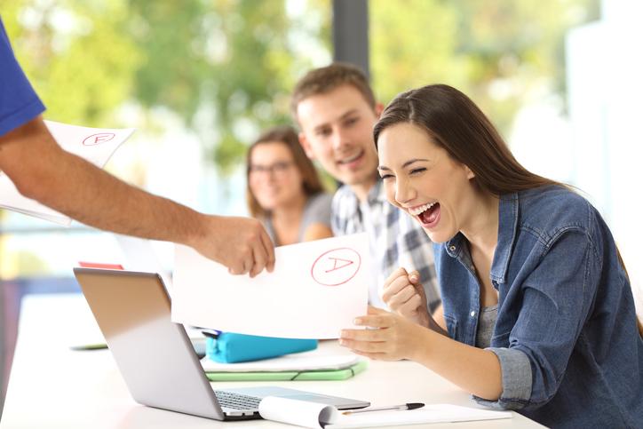 A student receives an A-graded test