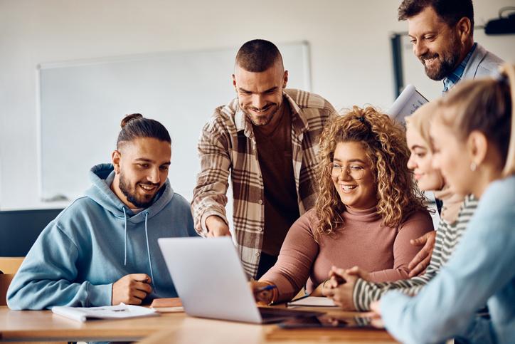 University students doing group work