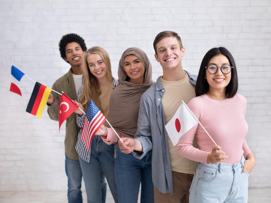 Students holding flags