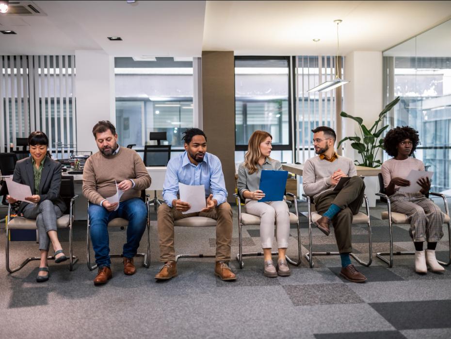 Interviewees lining up for their appointments