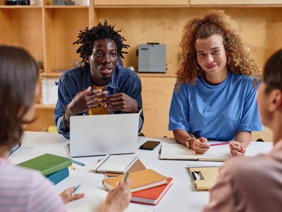 Diverse group of students working together