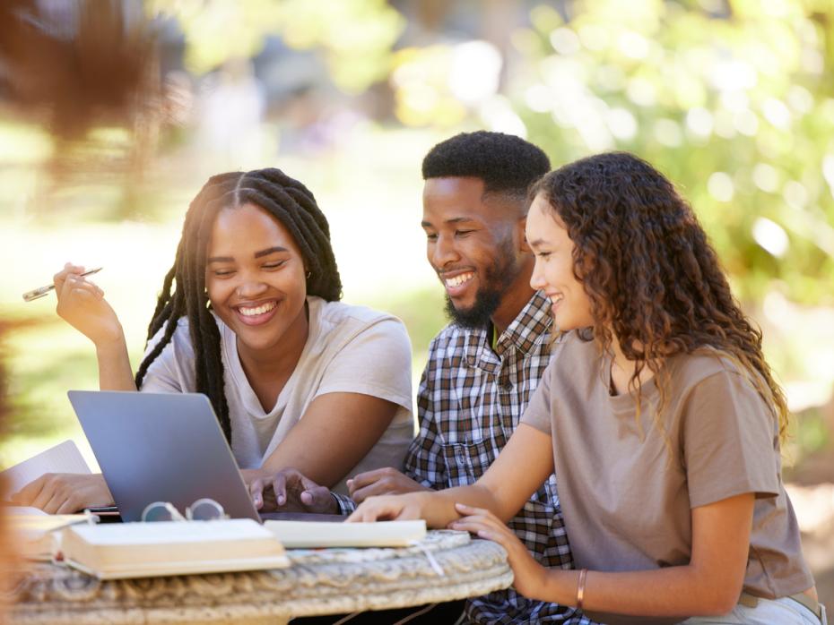 Students studying together on campus