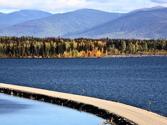 Causeway of Williston Lake in British Columbia