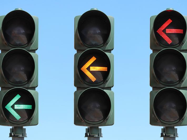 Traffic light sequence from green to red