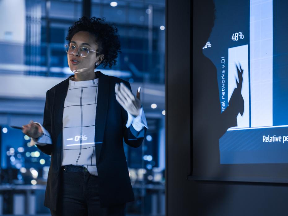 A student delivering a presentation