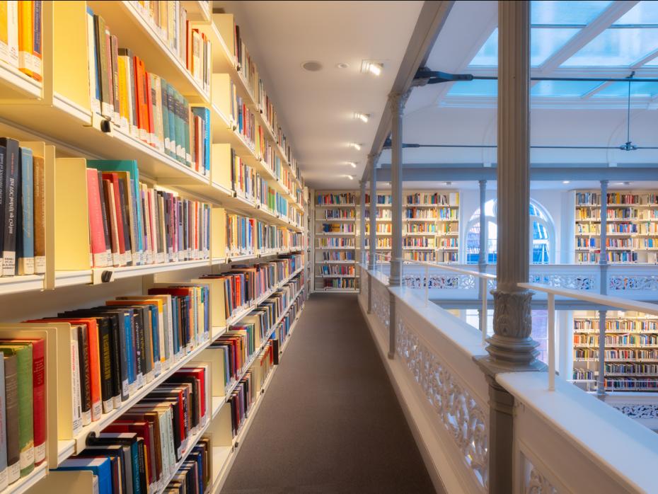 Shelves of books in a library