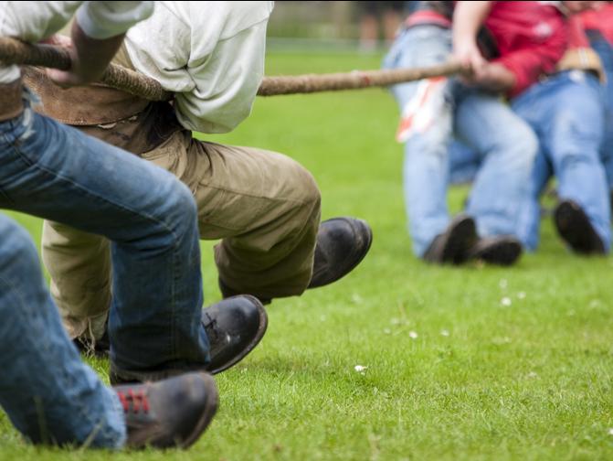 A tense rope in a tug of war