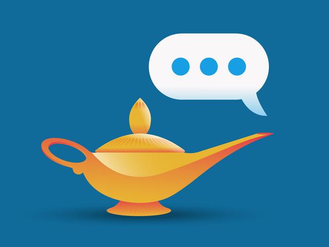 A magic lamp with a speech bubble