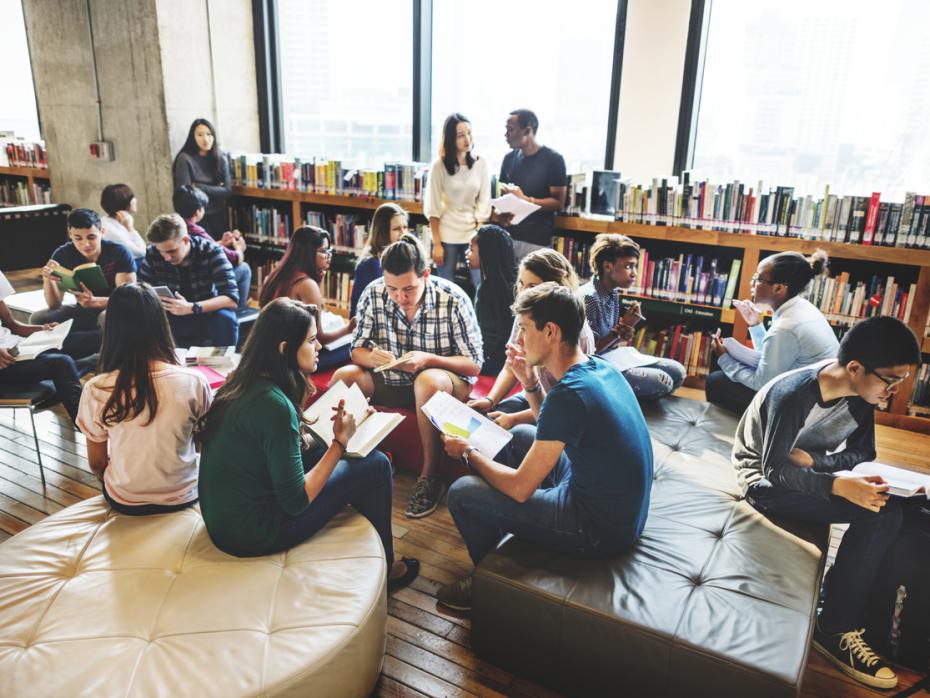 Students sitting together in a library