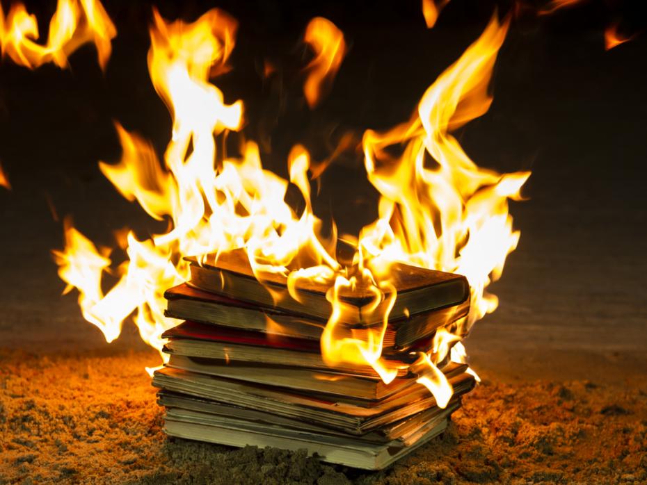 A burning book.