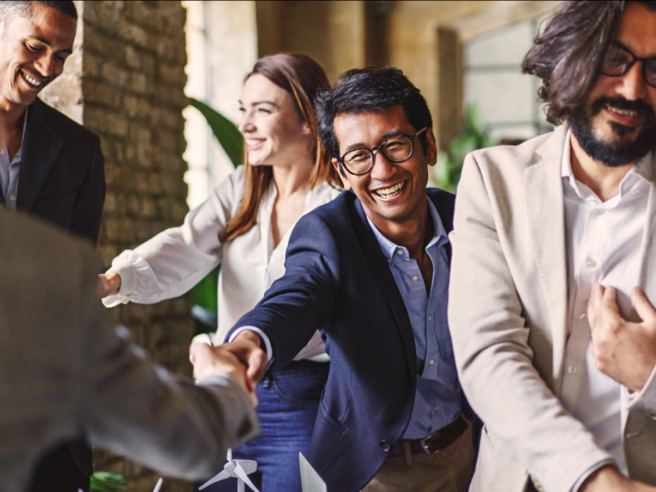 Corporate representatives shaking hands