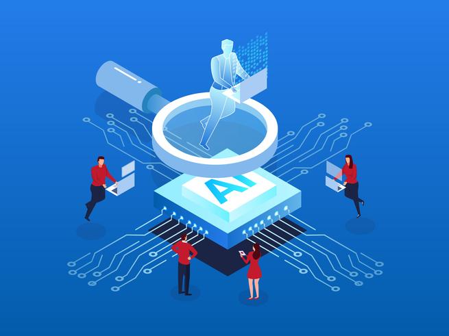 An illustration of various employees tapping into AI