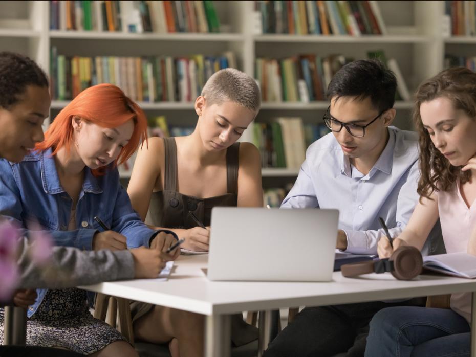 Students working as a group in the library