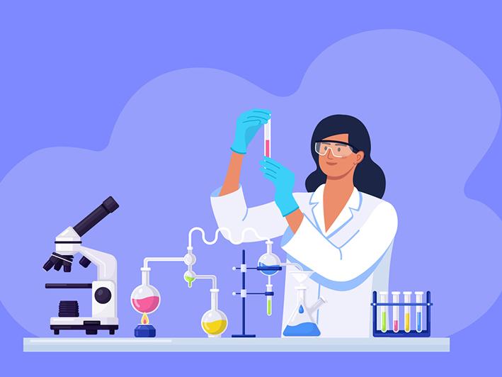 Illustration of female scientist in a lab