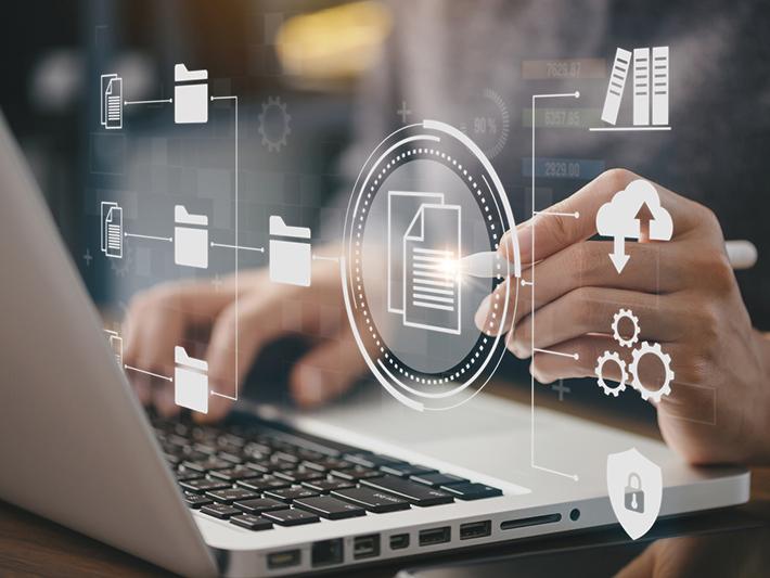 Laptop, data management concept