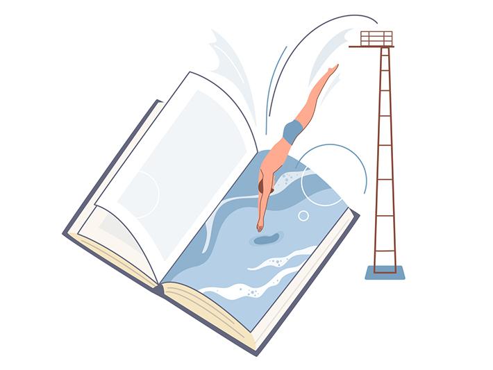 Dive into a book illustration