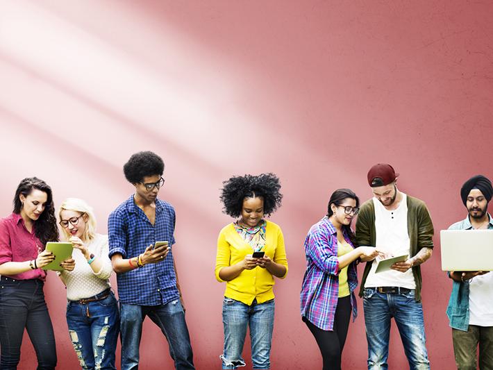 Diverse group of students on social media