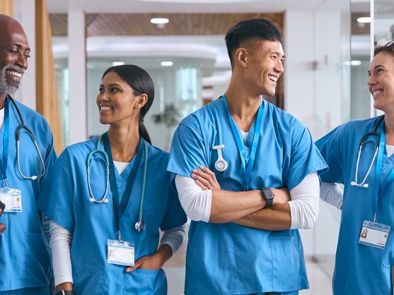 Medical staff laugh together