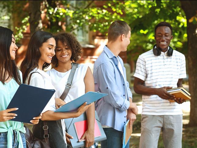 Students gather on campus for the first time