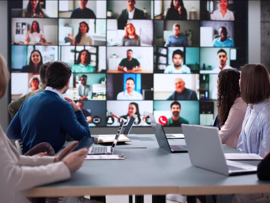 A screen with multiple participants on a video call