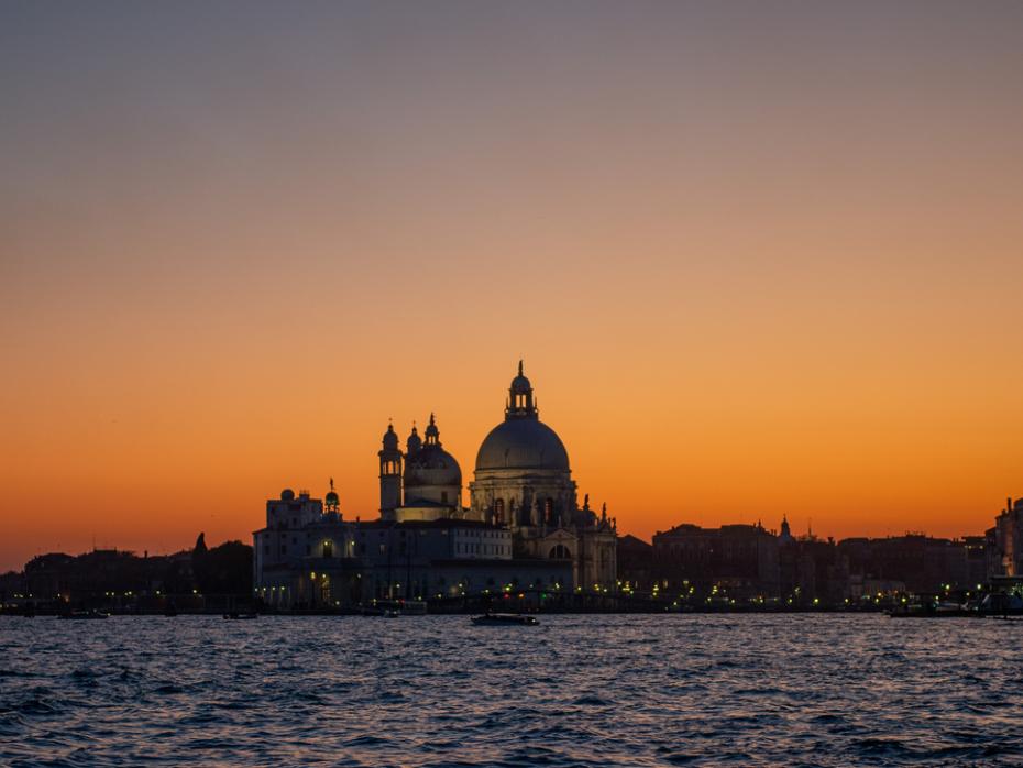 The Venice skyline at dusk