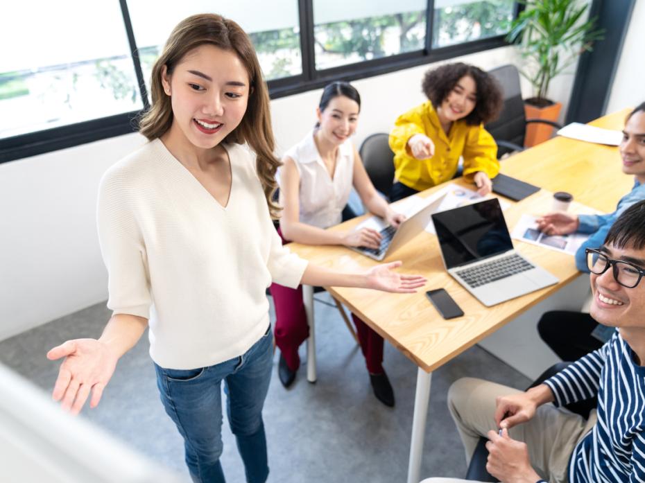 A studnet presenting to class