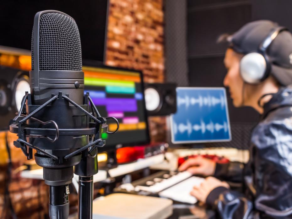 A sound artist in a studio