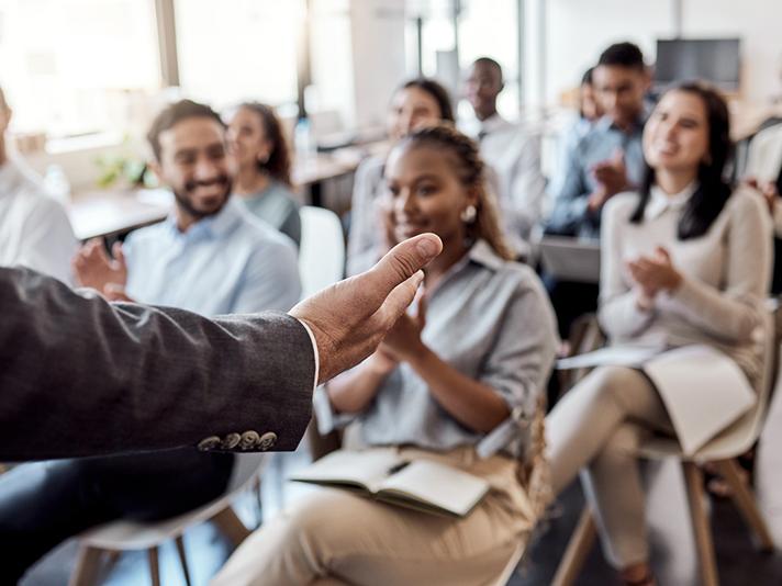 Guest speaker addressing college class