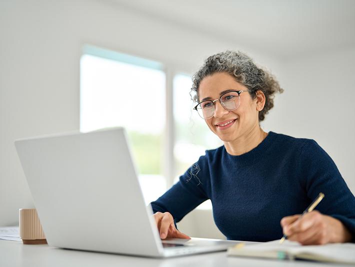 Woman doing online education