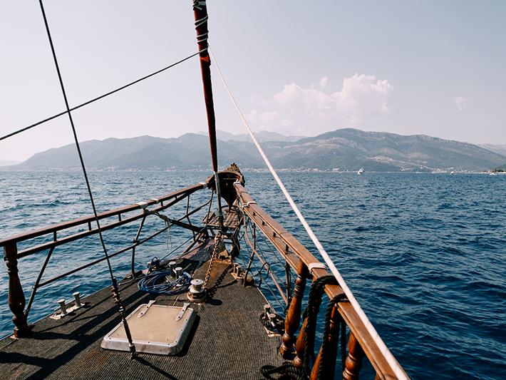 View from a sailing ship on the ocean