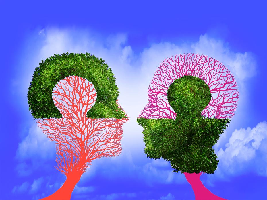 Two heads represented as the puzzle piece missing from the other