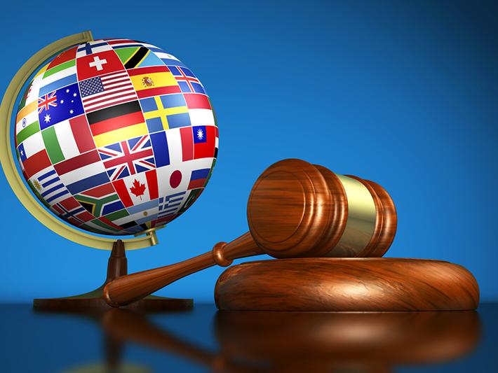 International law concept, globe, gavel
