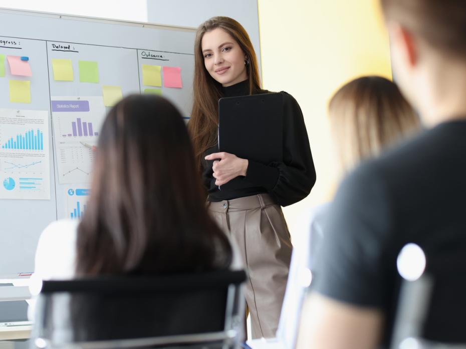 A student presenting in front of class