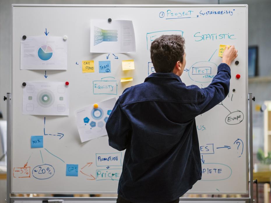 Man using visual brainstorming for business planning