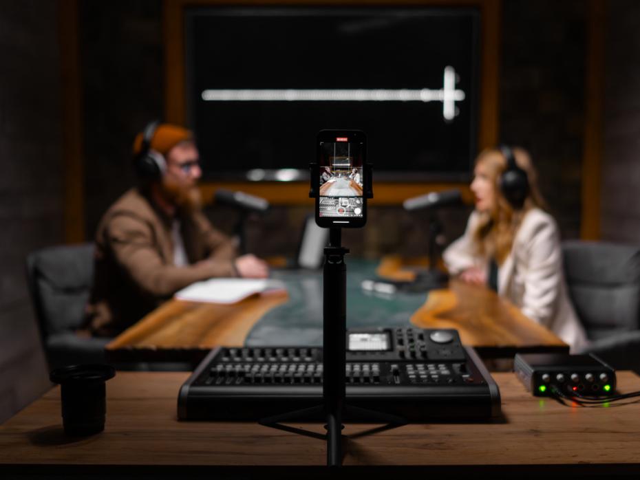 A researcher being interviewed for a podcast