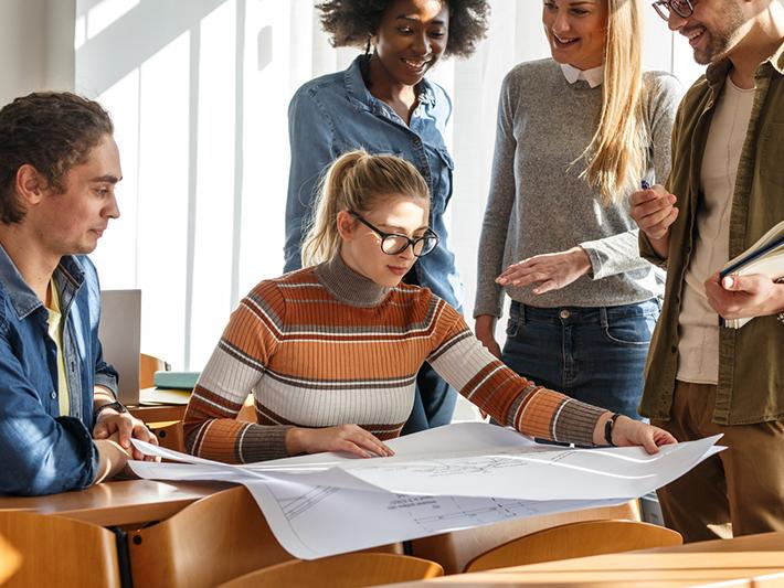 Design students working together in class