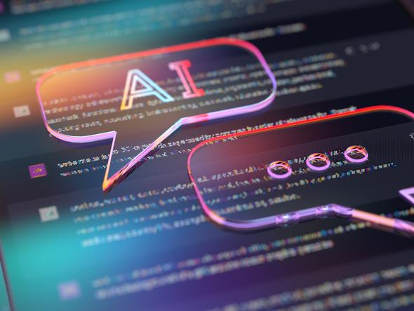 "AI" and "..." in speech bubbles superimposed over a chatroom webpage