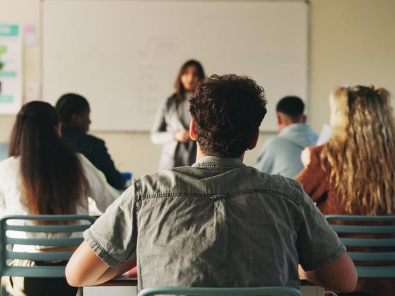 Students sit in class