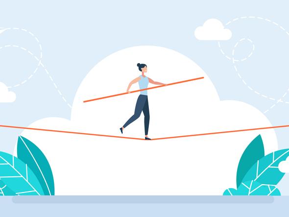 An illustration of a figure balancing on a tightrope