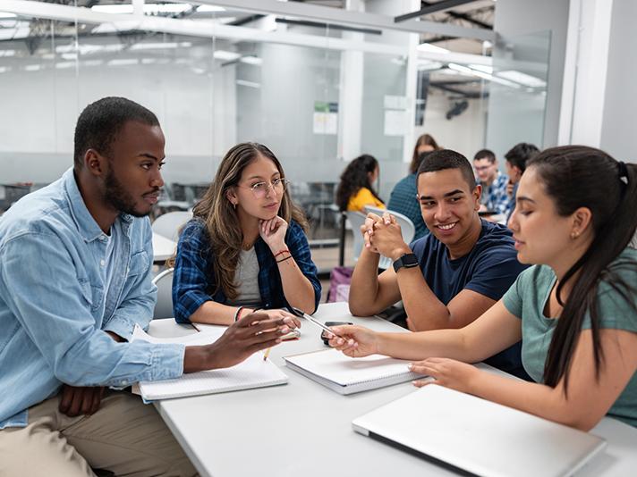 Multiracial group of university students in a study group