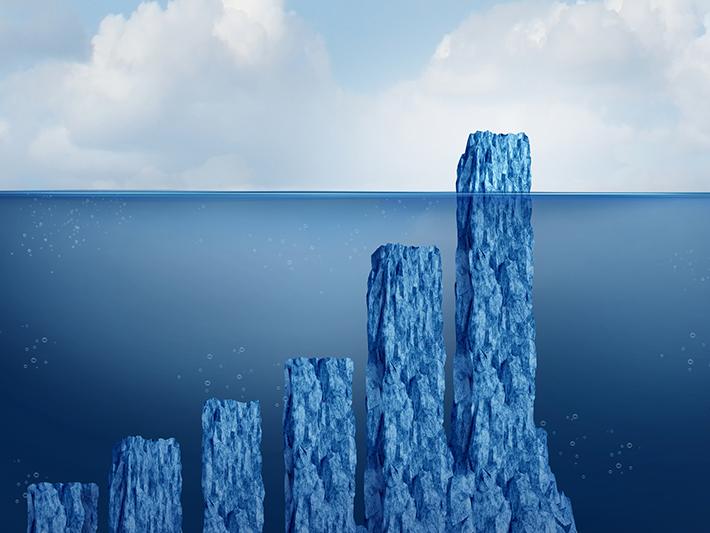 Graph emerging through surface of water, open research concept