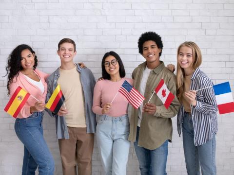 Group of international students’ showing their national flags 