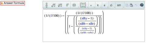 Figure 2.  The equation required to answer the problem set within Figure 1. Each of the seven variables are contained within this formula (in blue text).