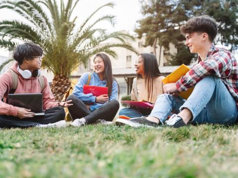 Students outside on campus