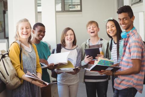 School-age children in a corridor