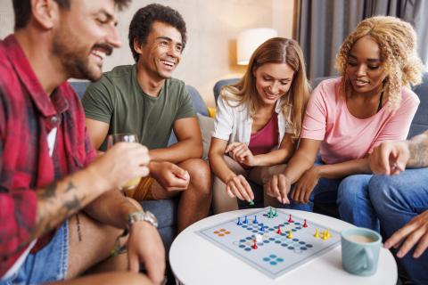 Students playing board games